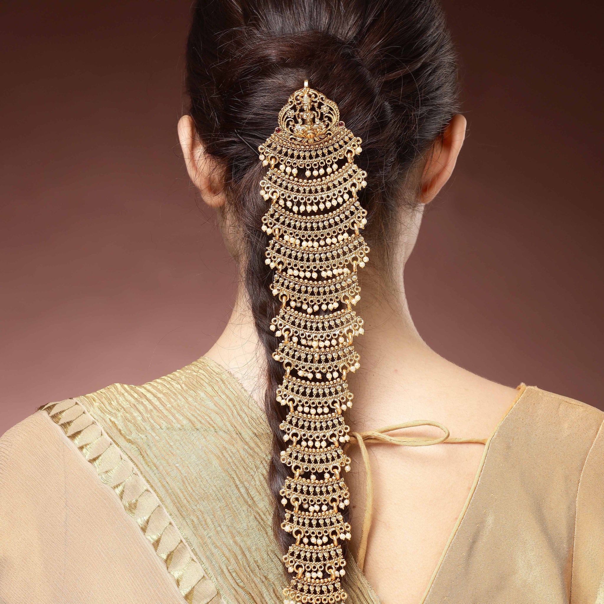 Karatcart Designer Gold Plated South Indian Style Laxmi Mata Temple Design Hair Choti for Women