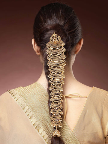 Karatcart Designer Gold Plated South Indian Style Laxmi Mata Temple Design Hair Choti for Women