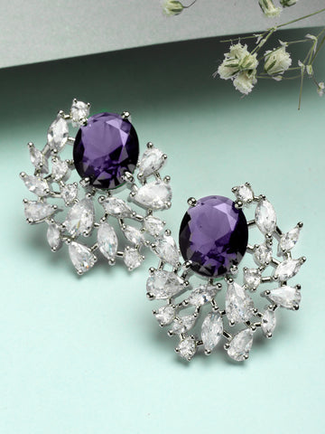 Karatcart Sparkling Purple American Diamond Silver Plated Stud Earrings for Women