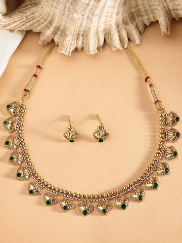 Karatcart Gold Plated Green Stone Minimal Necklace Set for Women