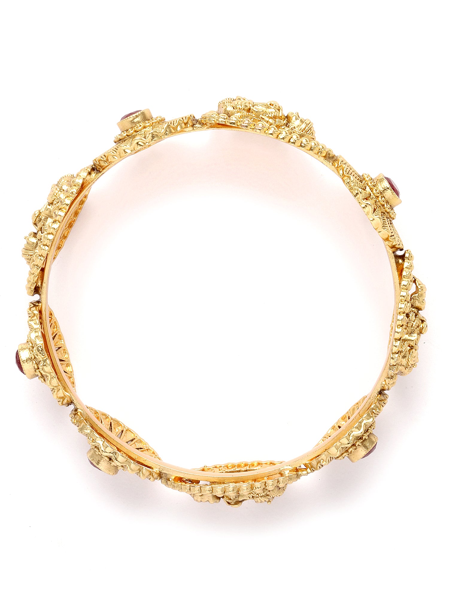 Karatcart Set of 2 Gold Plated Laxmi Mata Design Red Stone Bangles for Women - view 6