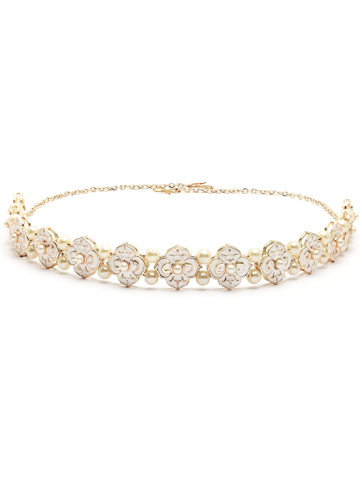 Karatcart Luxurious Gold-Plated Kundan Meenakari Hairband with Elegant Pearl for Women