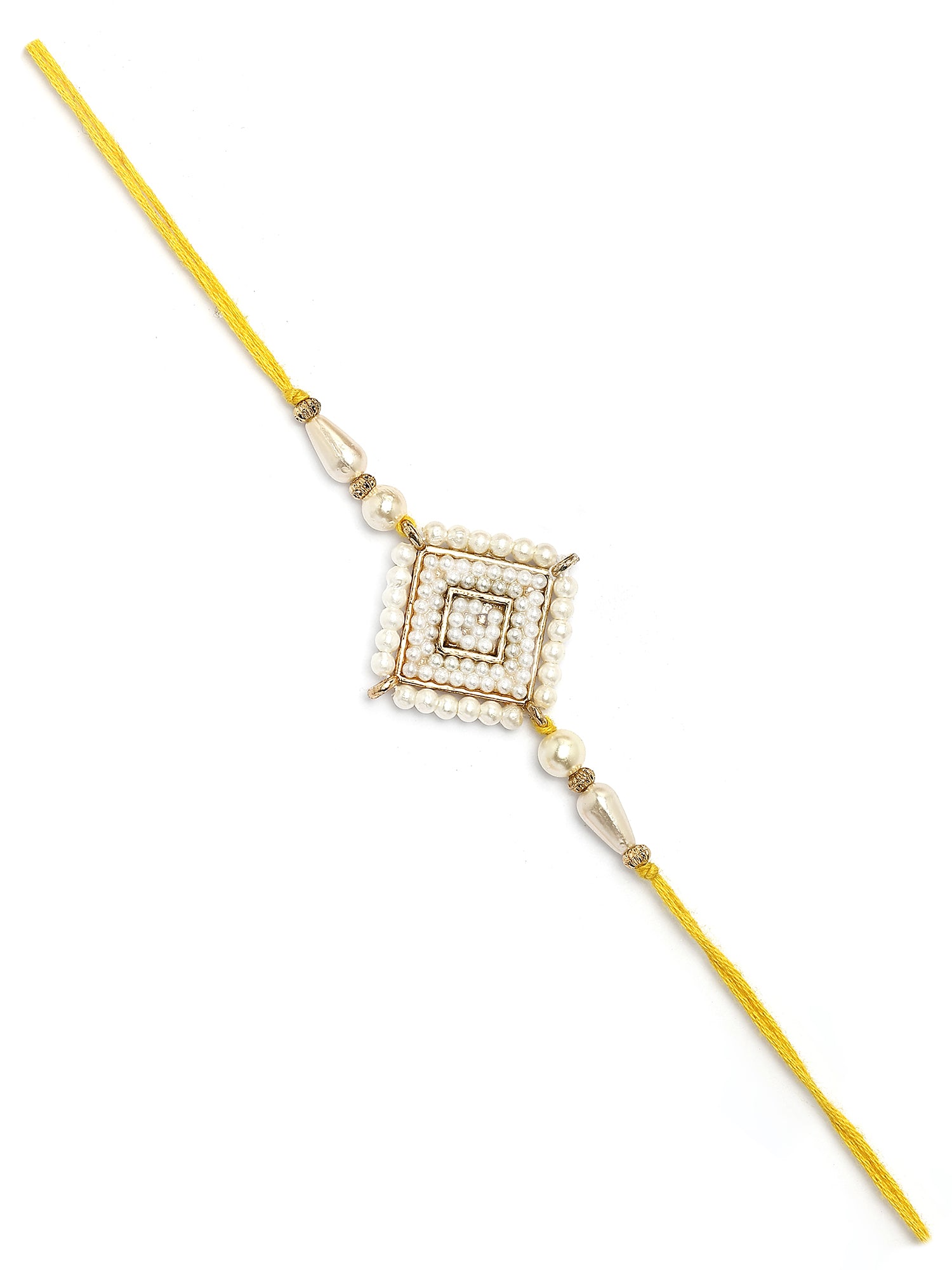Karatcart Gold Plated White Pearl Studded Floral Kundan Bhiya Rakhi with Roli & Chawal