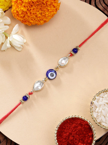 KARATCART Beautiful Evil Eye and Kundan Handmade Rakhi for Brother with Roli Chawal