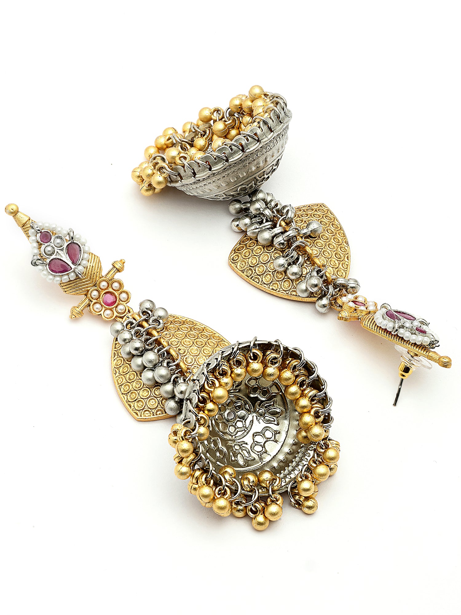 Karatcart Ethnic Gold and Silver Plated Long Dangler Jhumki Earrings for Women - view 5