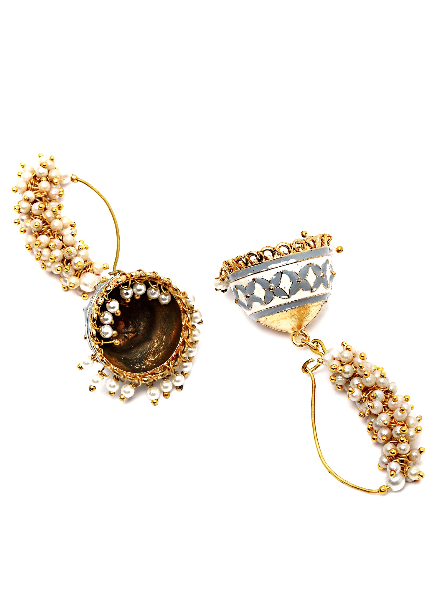 Karatcart Gold Plated Grey Meena Pearl Studded Kundan Jhumki Earrings for Women - view 5
