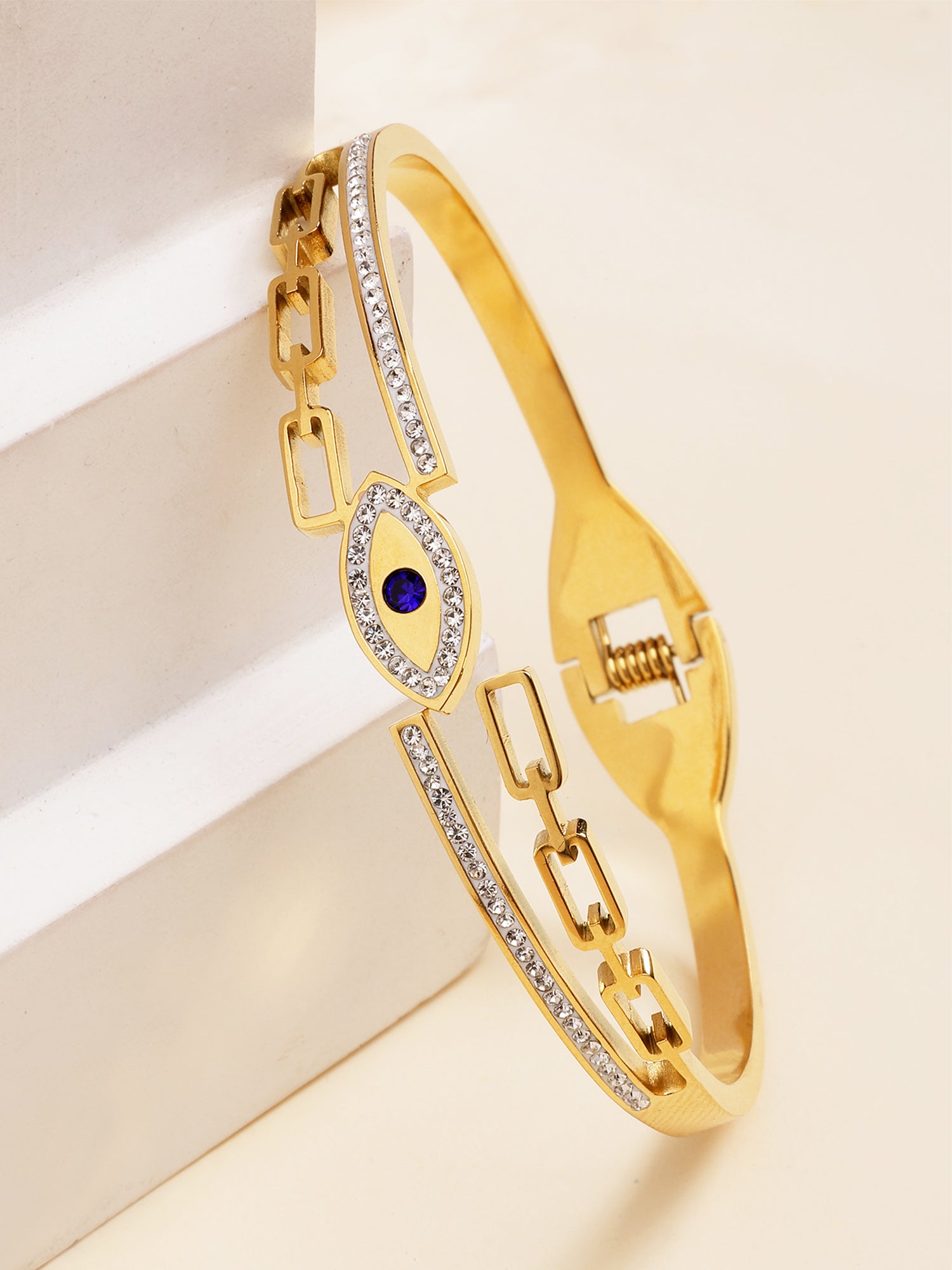Bohey by KARATCART Gold-Plated Evil Eye Cubic Zirconia Bangle-Style Bracelet for Women