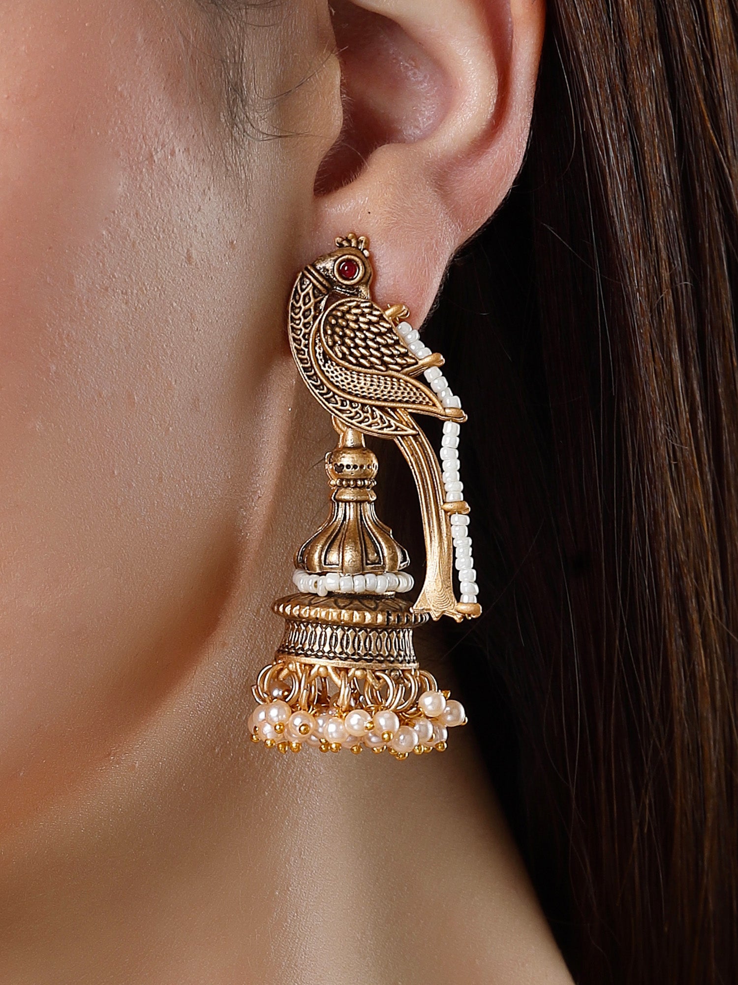 Karatcart Elegant Gold Plated Peacock Shape Dome Jhumki Design Earrings for Women