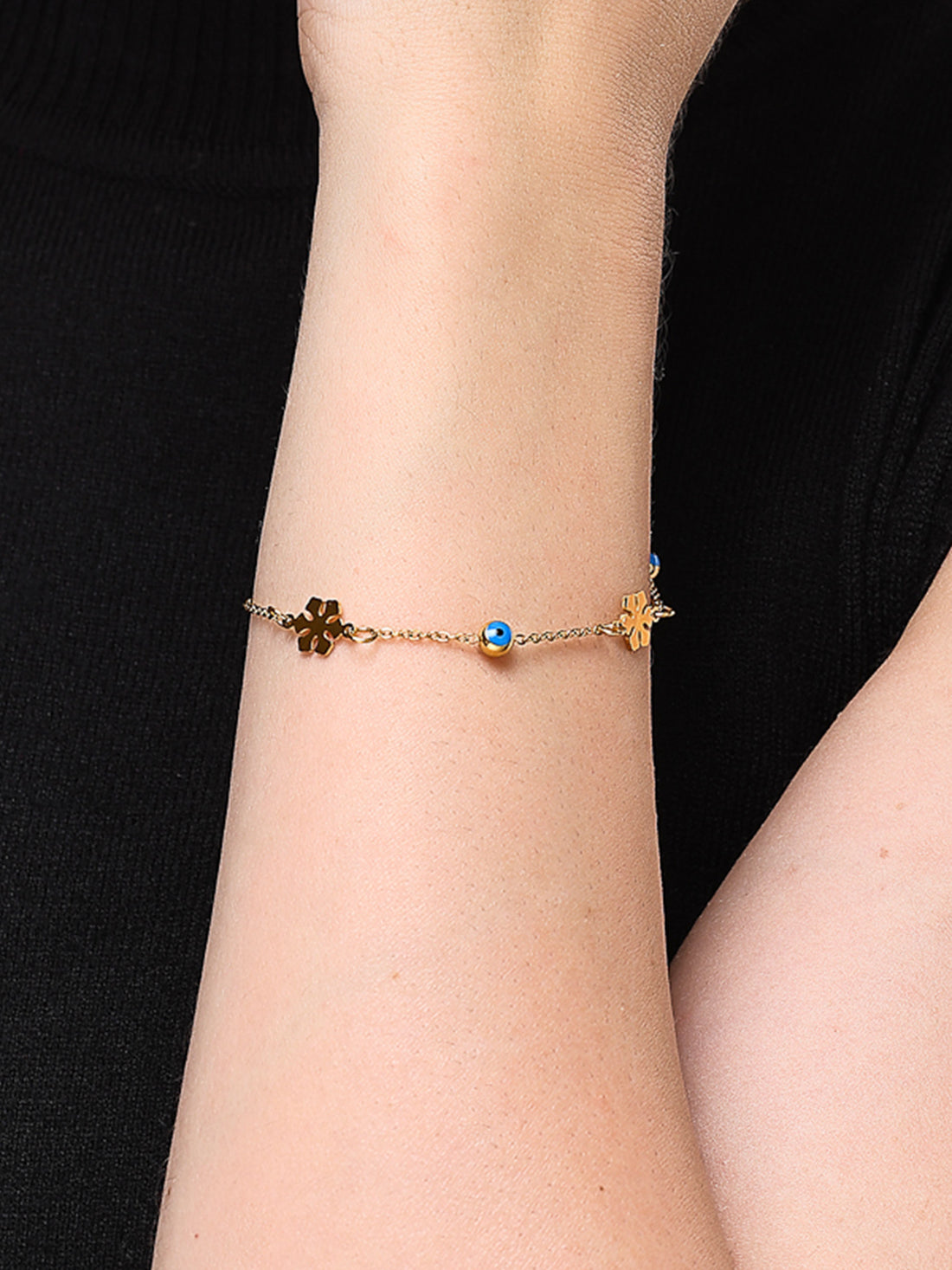 Bohey by KARATCART Gold-Plated Evil Eye Studded Charm Bracelet for Women