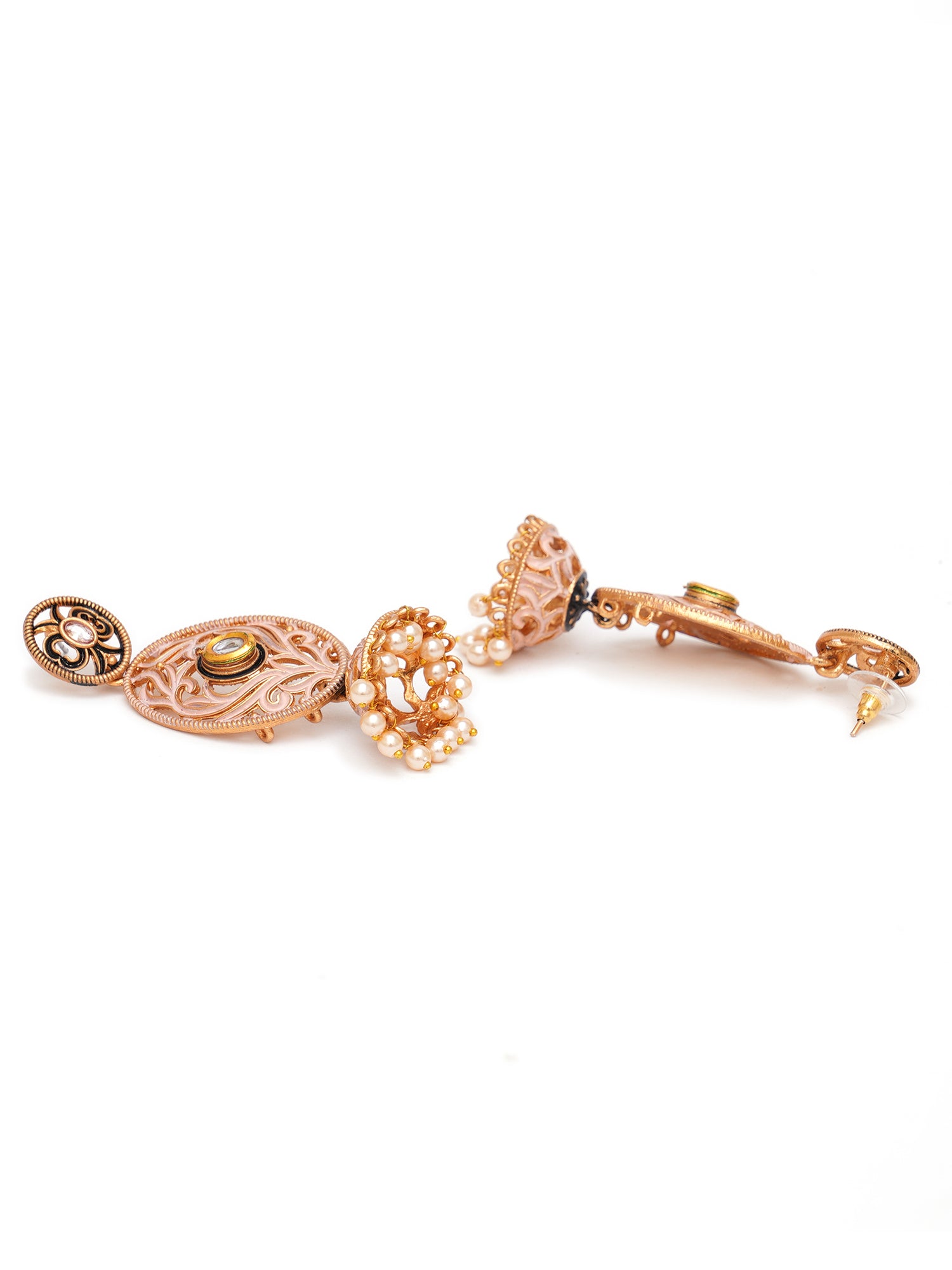 Karatcart Gold Plated Pink Meena Dangler Jhumki Earrings for Women - view 5
