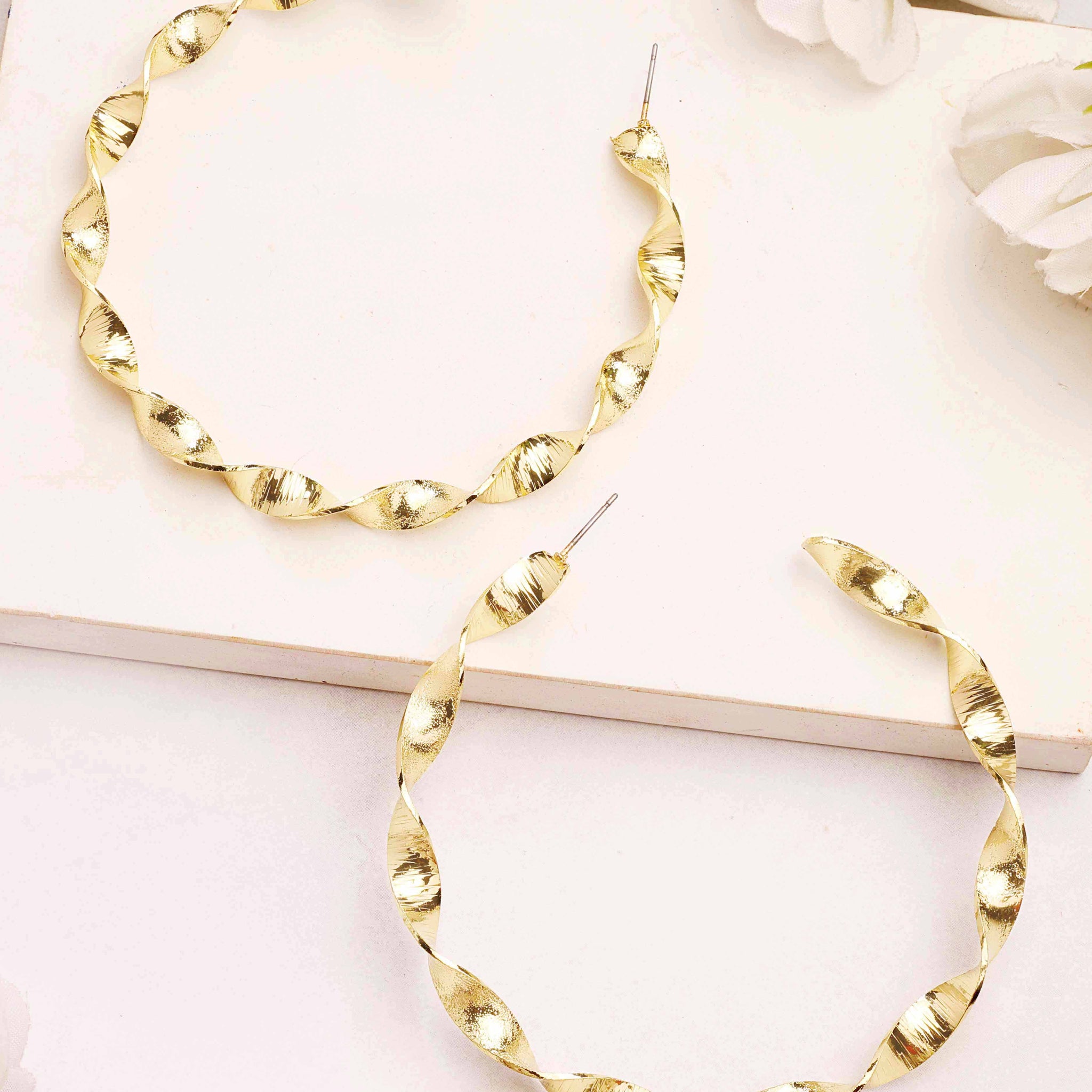 Bohey by KARATCART Gold Plated Twisted Hoop Earrings for Women