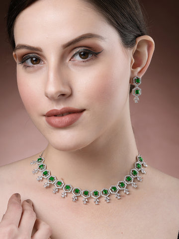 Karatcart Green Cubic Zirconia Studded Light Weight Jewellery Set for Women