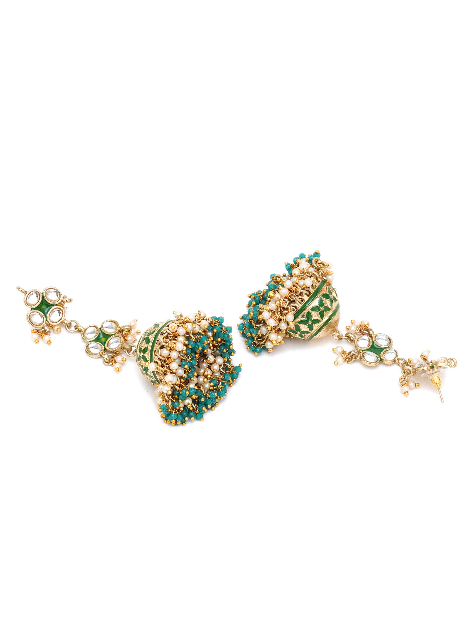 Karatcart Gold Plated Green Meena Handcrafted Kundan Jhumki Earrings for Women - view 4