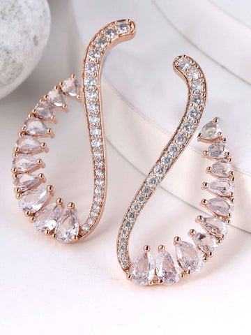 Karatcart Cubic Zirconia Studded Rose Gold Plated Dangler Earrings for Women