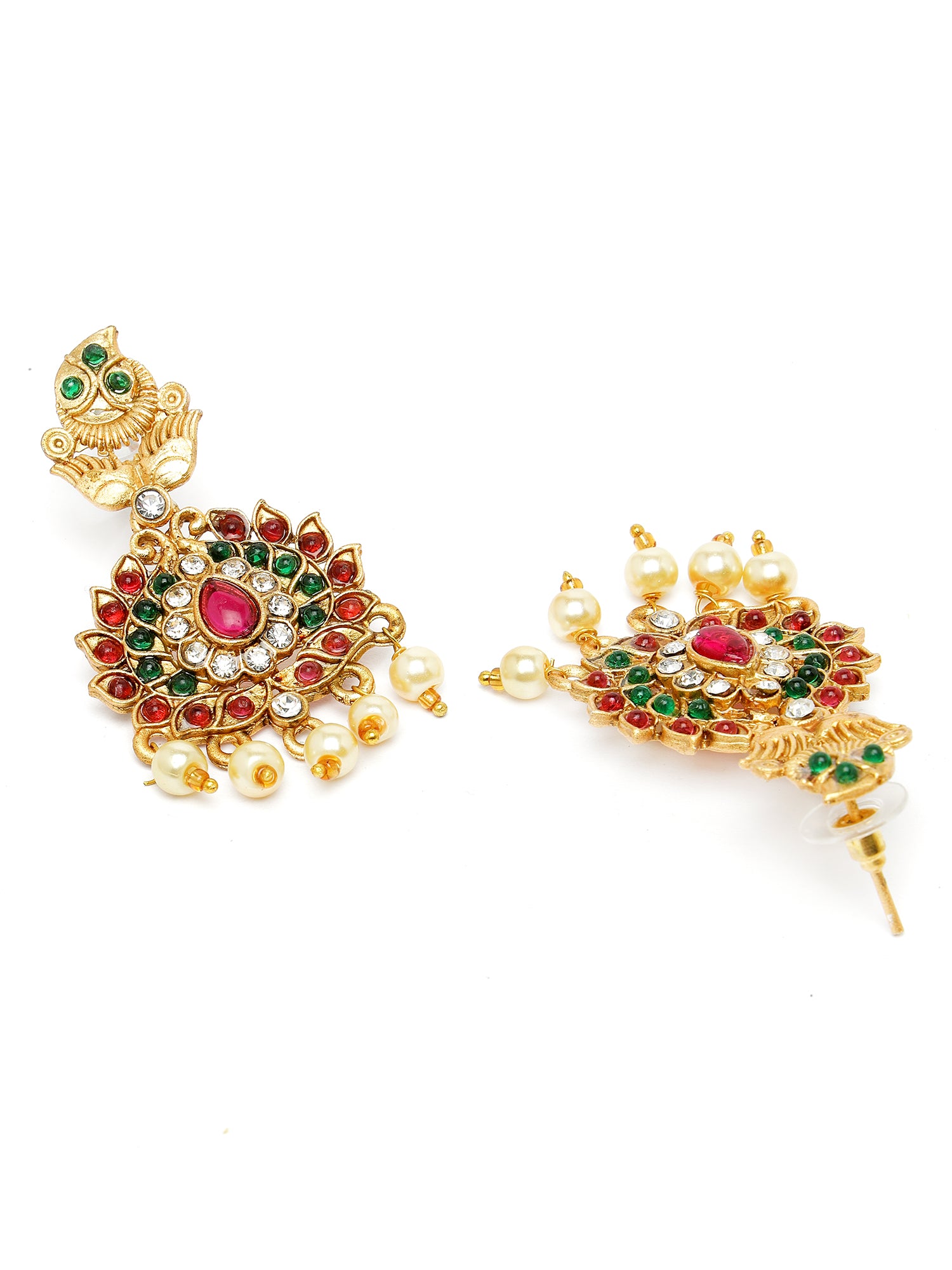 Karatcart Gold Plated Floral Design Choker Temple Jewellery Set for Women - view 7