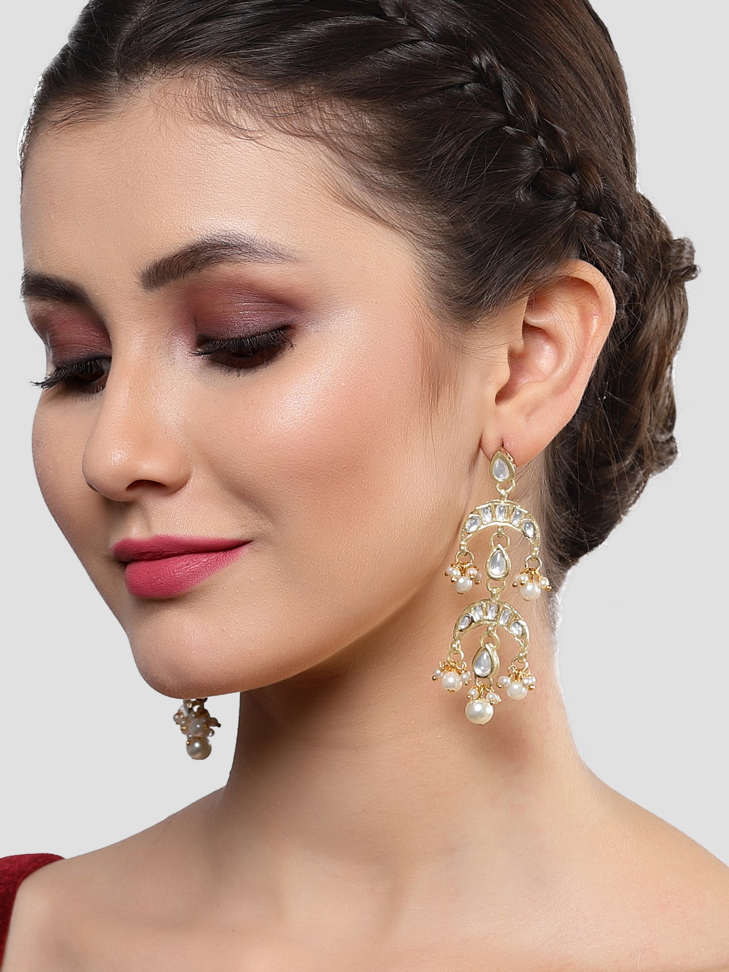 Karatcart Gold Plated Pearl and Drop Kundan Studded Dangler Earrings for Women - Image 1