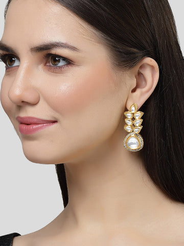 Karatcart Gold-Plated Polki Kundan Drop Earring for Women