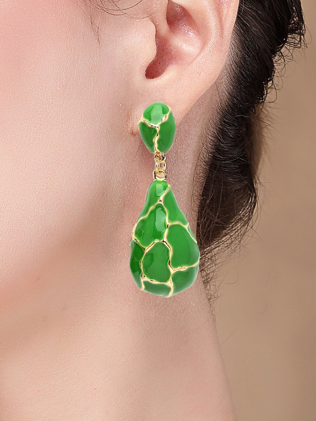 Bohey by KARATCART Green Enamel Gold Plated Dragon Egg Drop Earrings for Women