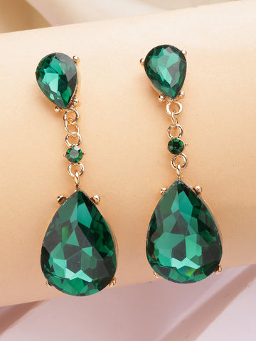 Bohey by KARATCART Gold-Plated Contemporary Green Drop Earrings for Women