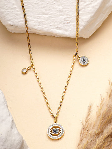 Bohey by KARATCART Gold-Plated White Cubic Zirconia Studded Evil Eye Pendant for Women