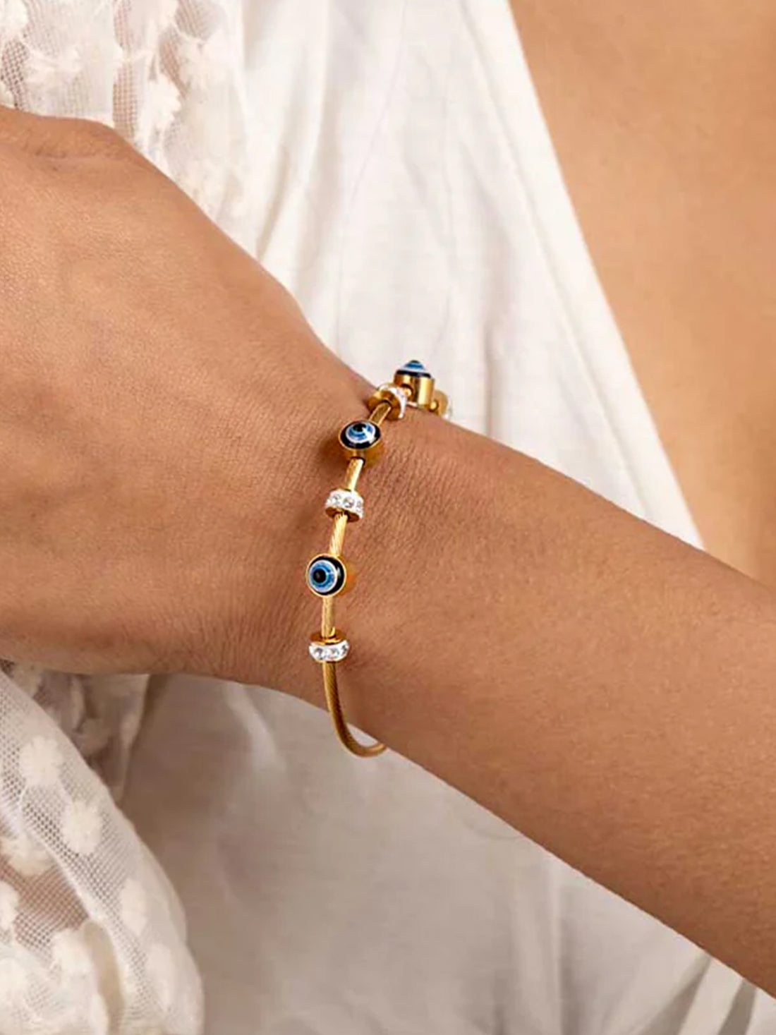 Bohey by KARATCART Gold Plated CZ Evil Eye Bracelet for Women