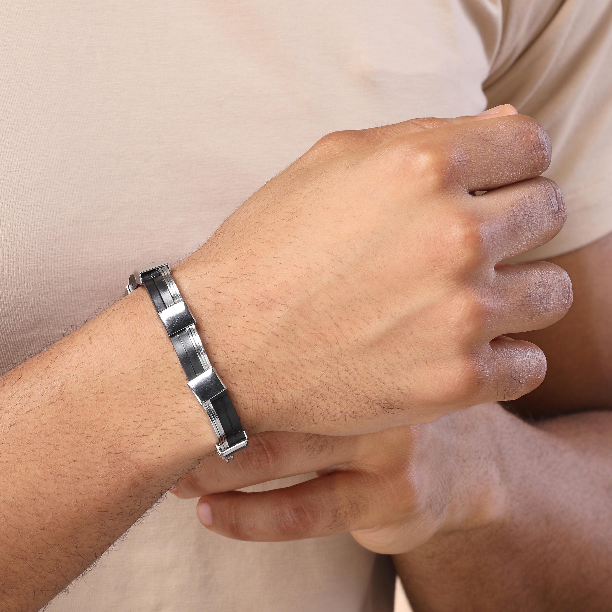 Bohey by KARATCART Men Silver Tone Stainless Steel Double Layered Chain Bracelet