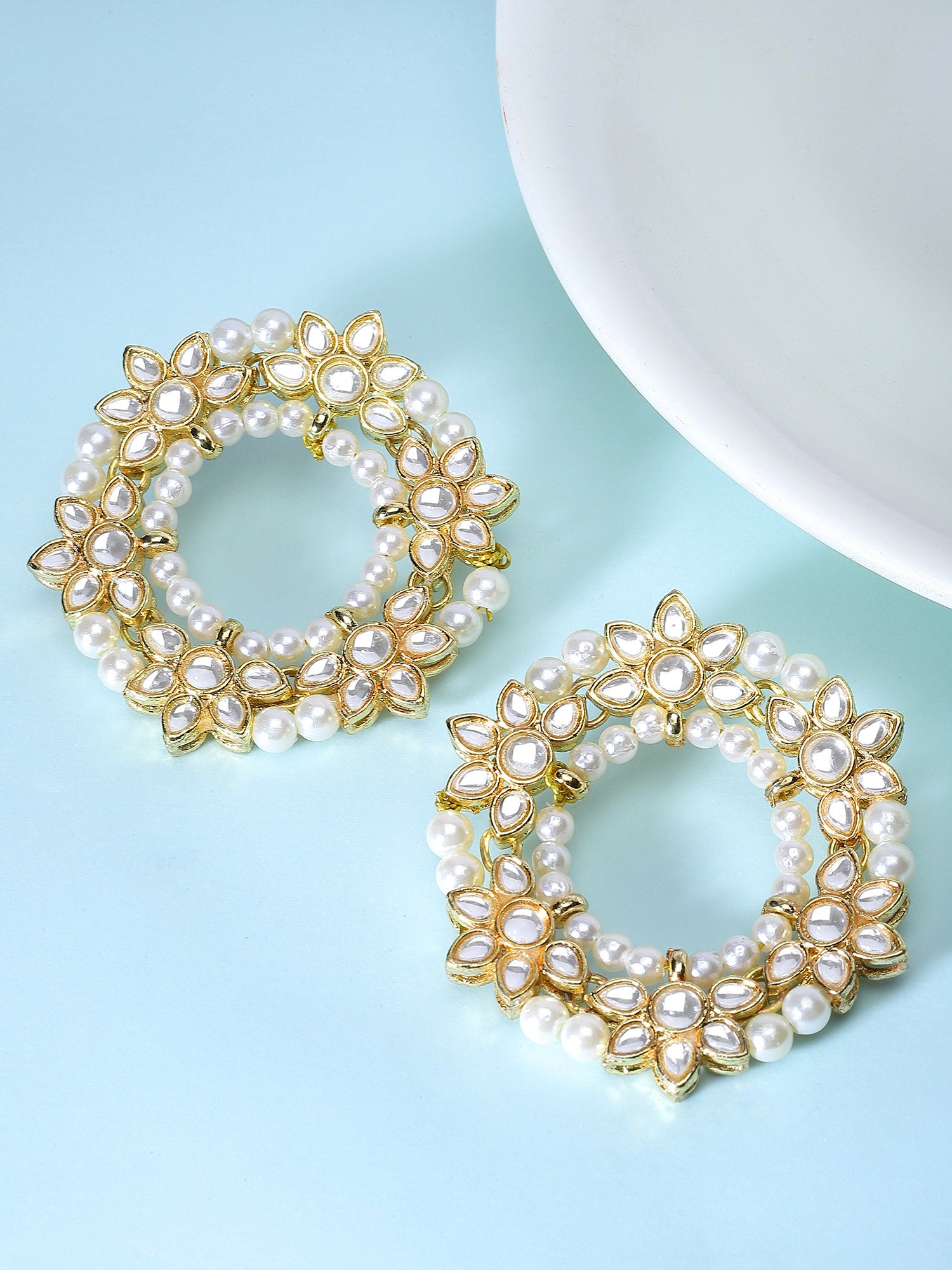 Karatcart Gold Plated Pearl and Floral Kundan Studded Hoop Earring for Women - Image 1