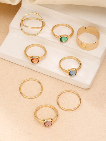 Bohey by KARATCART Set of 8 Gold-Plated Boho Midi Finger Rings for Women