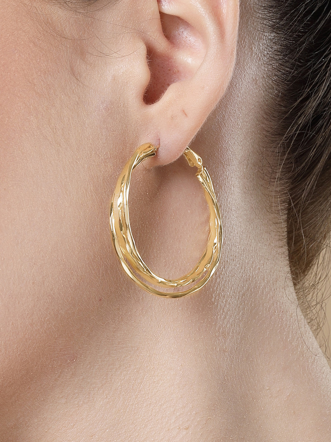 Bohey by KARATCART Gold Plated Contemporary Multi-Layer Hoop Earrings