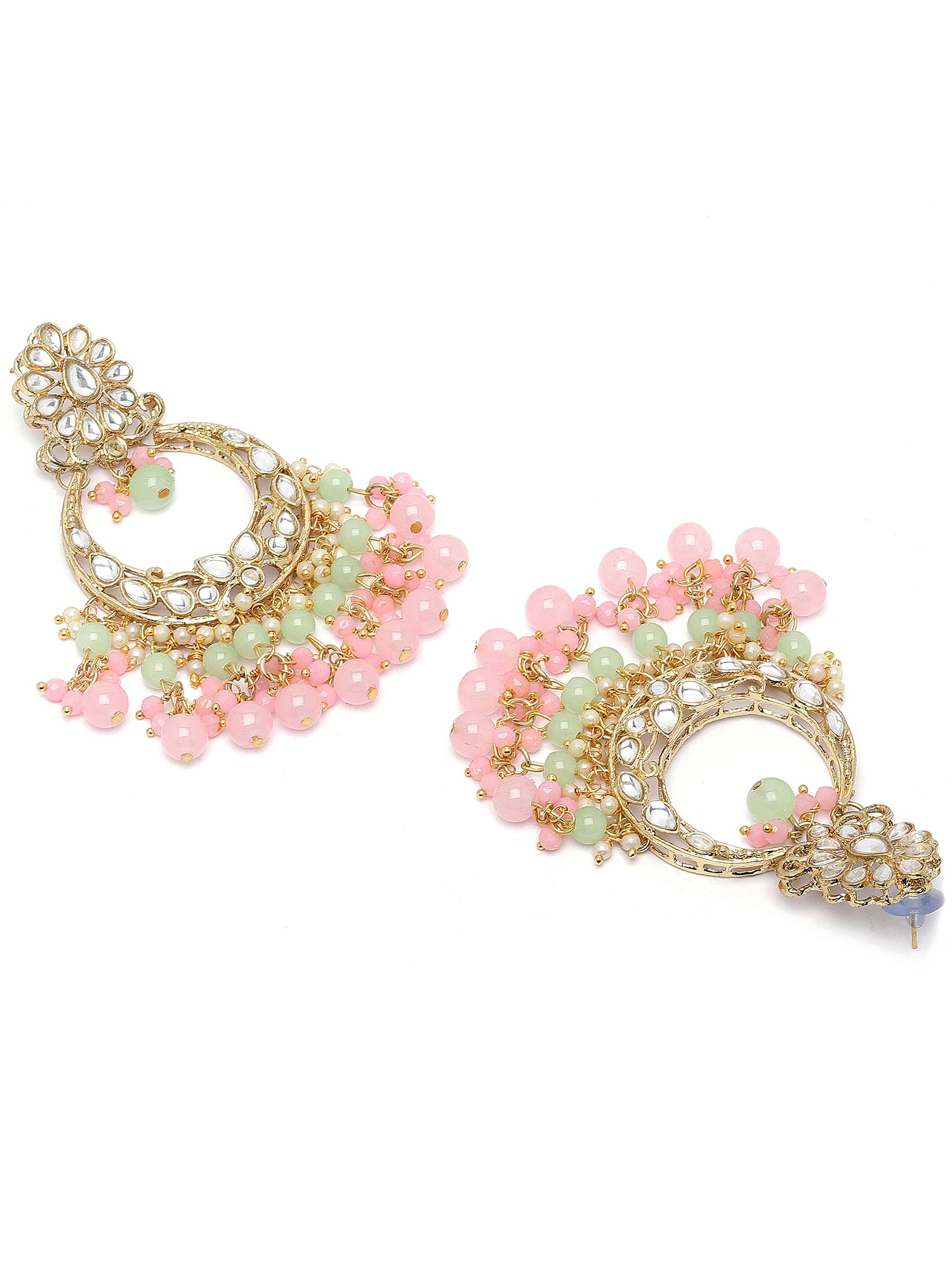 Karatcart Gold Plated Pink and Light Green Kundan Drop Earrings for Women - view 5