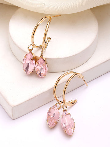 Bohey by KARATCART Gold-Plated Contemporary Pink Half Hoop Earrings for Women