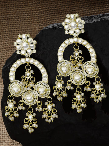 Karatcart Gold Plated Pearl and Kundan Studded Dangler Earrings for Women