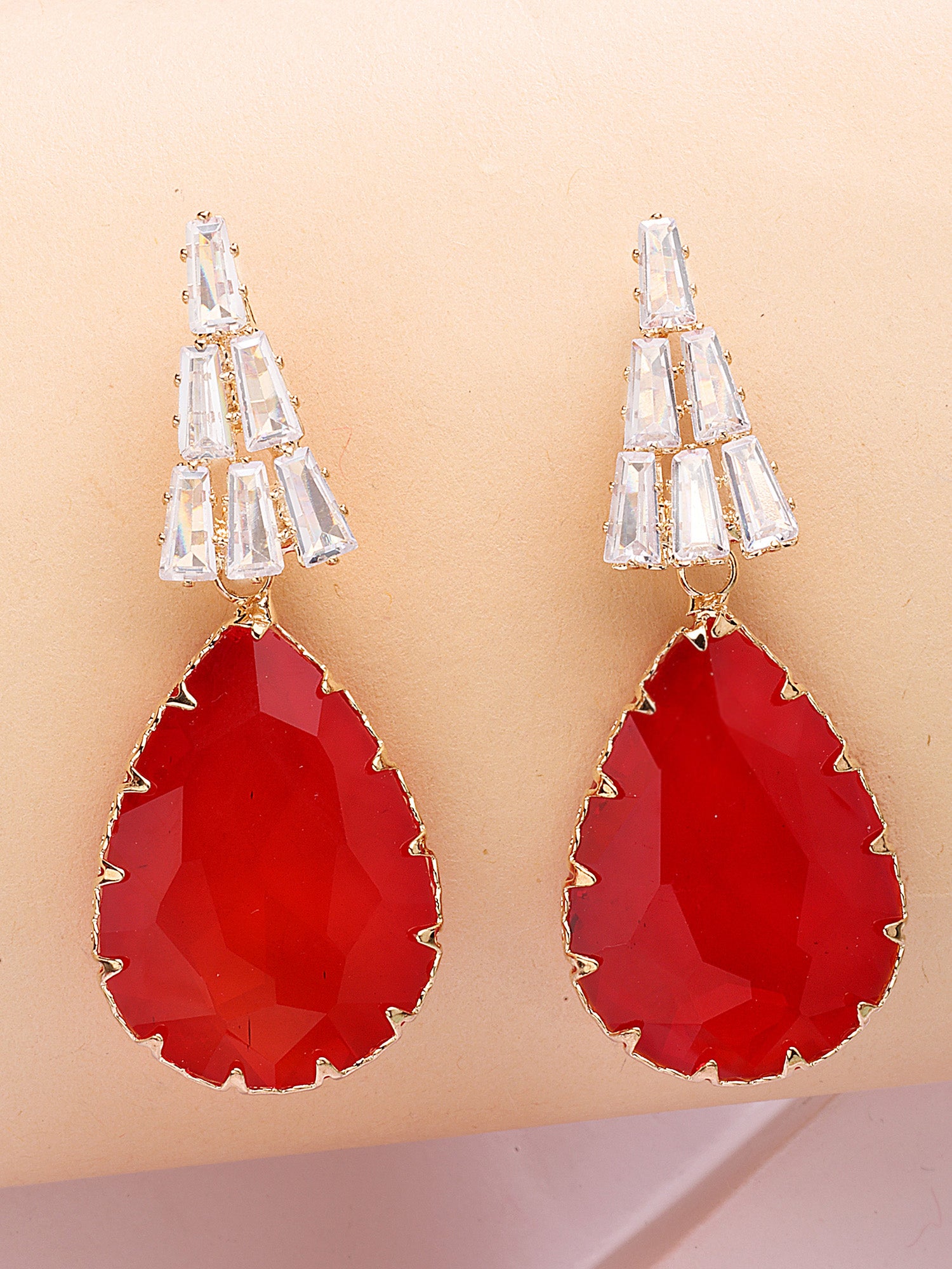 Bohey by KARATCART Gold-Plated Contemporary Red Drop Earrings for Women