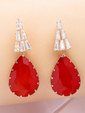 Bohey by KARATCART Gold-Plated Contemporary Red Drop Earrings for Women