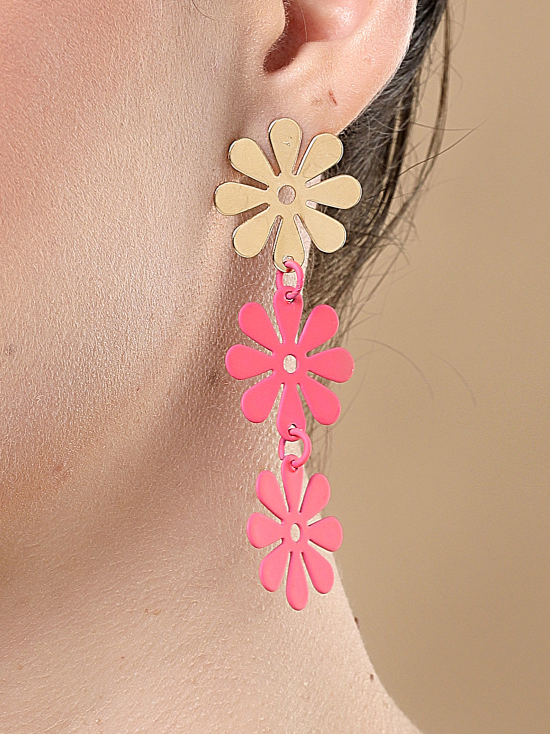 Bohey by KARATCART Pink and Gold Floral Design Drop Earrings for Women