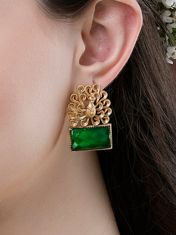 Karatcart Peacock Design Gold Plated Green Stone Stud Earrings for Women