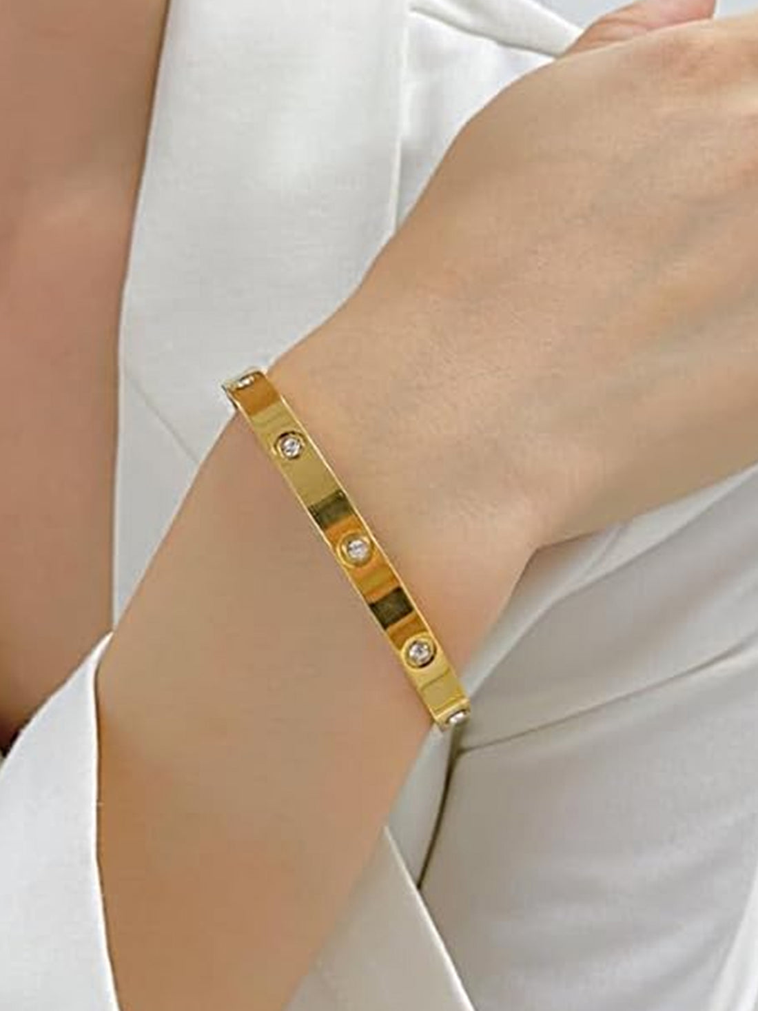 Bohey by KARATCART Gold Plated CZ Stainless Steel Kada Bracelet for Women