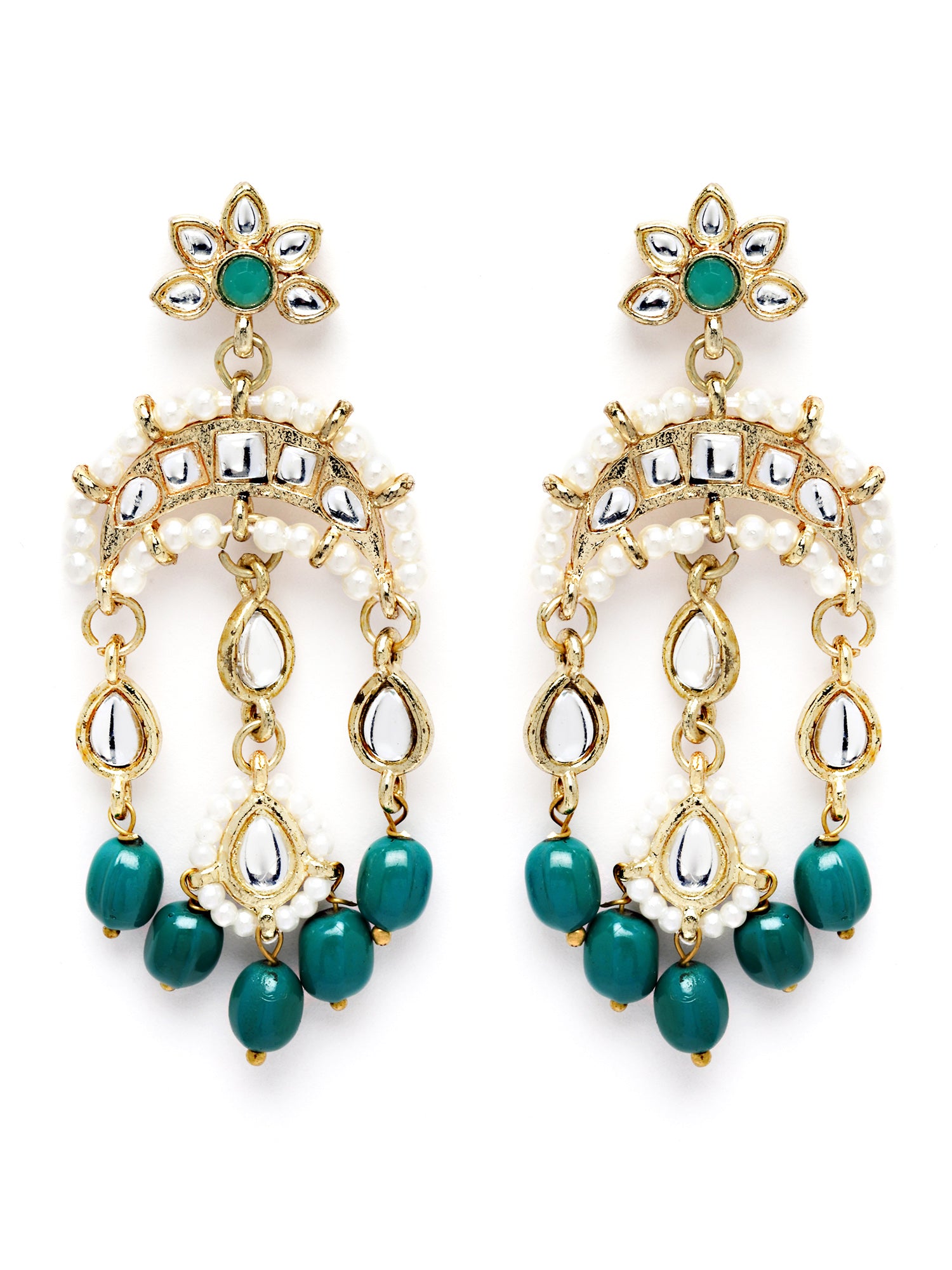 Karatcart Gold Plated Green Tumble Kundan Dangler Earrings for Women - view 4