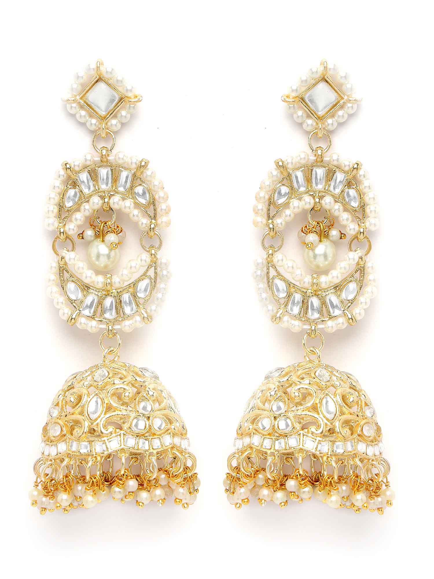 Karatcart Gold Plated Kundan Jhumki Drop Earrings for Women - view 4