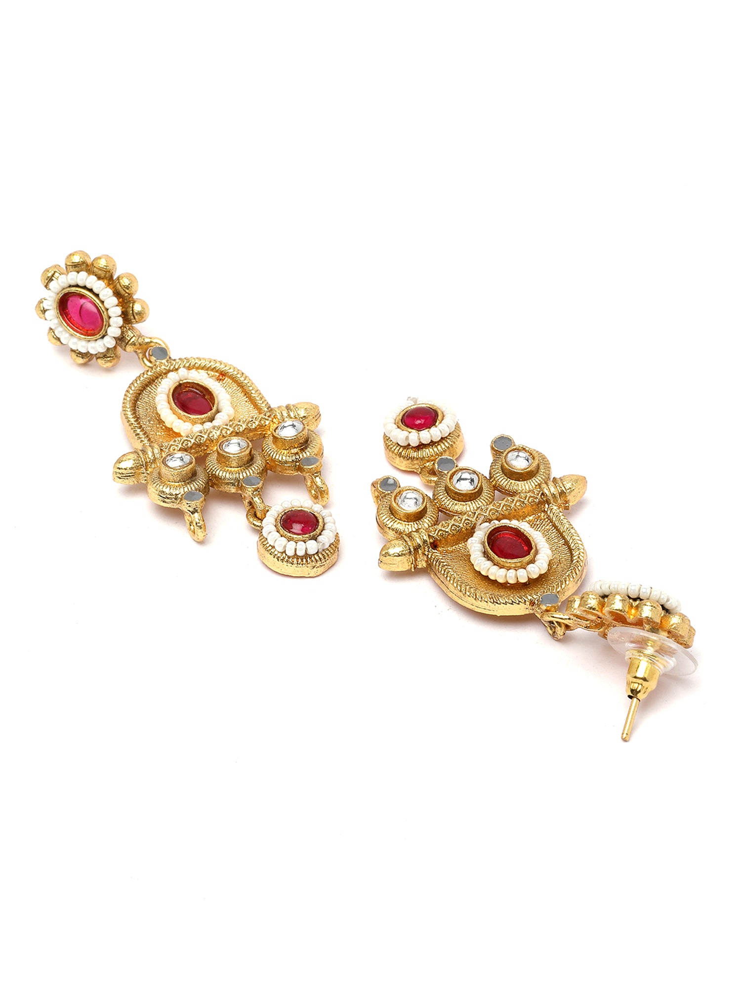 Karatcart Gold Plated Red Stone Peacock Design Temple Jewellery Set for Women - view 7