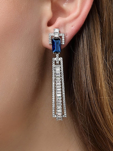 Karatcart Blue Cubic Zirconia Studded Silver Plated Drop Earrings for Women