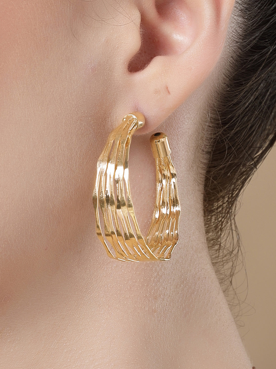 Bohey by KARATCART Gold Plated Contemporary Multi-Layer Half Hoop Earrings