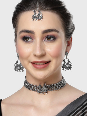 Karatcart Oxidised Silver Tribal Dulha-Dulhan Design Jewellery Set for Women