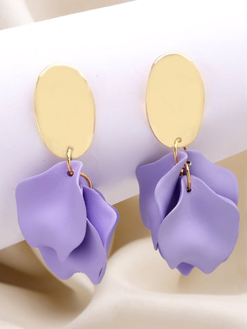 Bohey by KARATCART Gold-Plated Contemporary Lilac Drop Earrings for Women