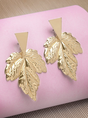 Bohey by KARATCART Gold Plated Leaf Design Dangler Earrings