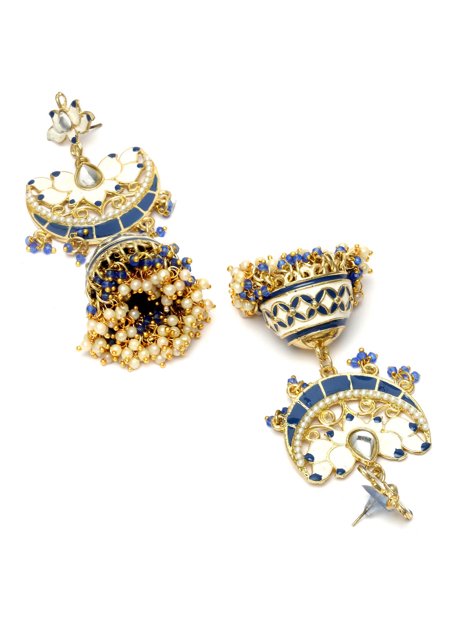 Karatcart Gold Plated Blue and White Meena Kundan Jhumki Earrings for Women - view 5