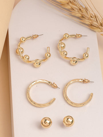 Bohey by KARATCART Set of 3 Gold-Plated Contemporary Hoop Earrings for Women