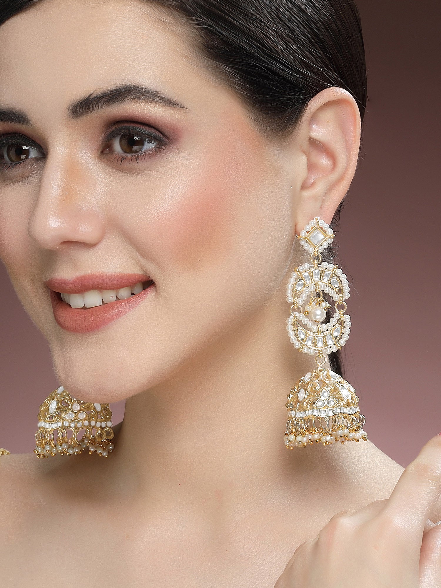 Karatcart Gold Plated Kundan Jhumki Drop Earrings for Women - view 2