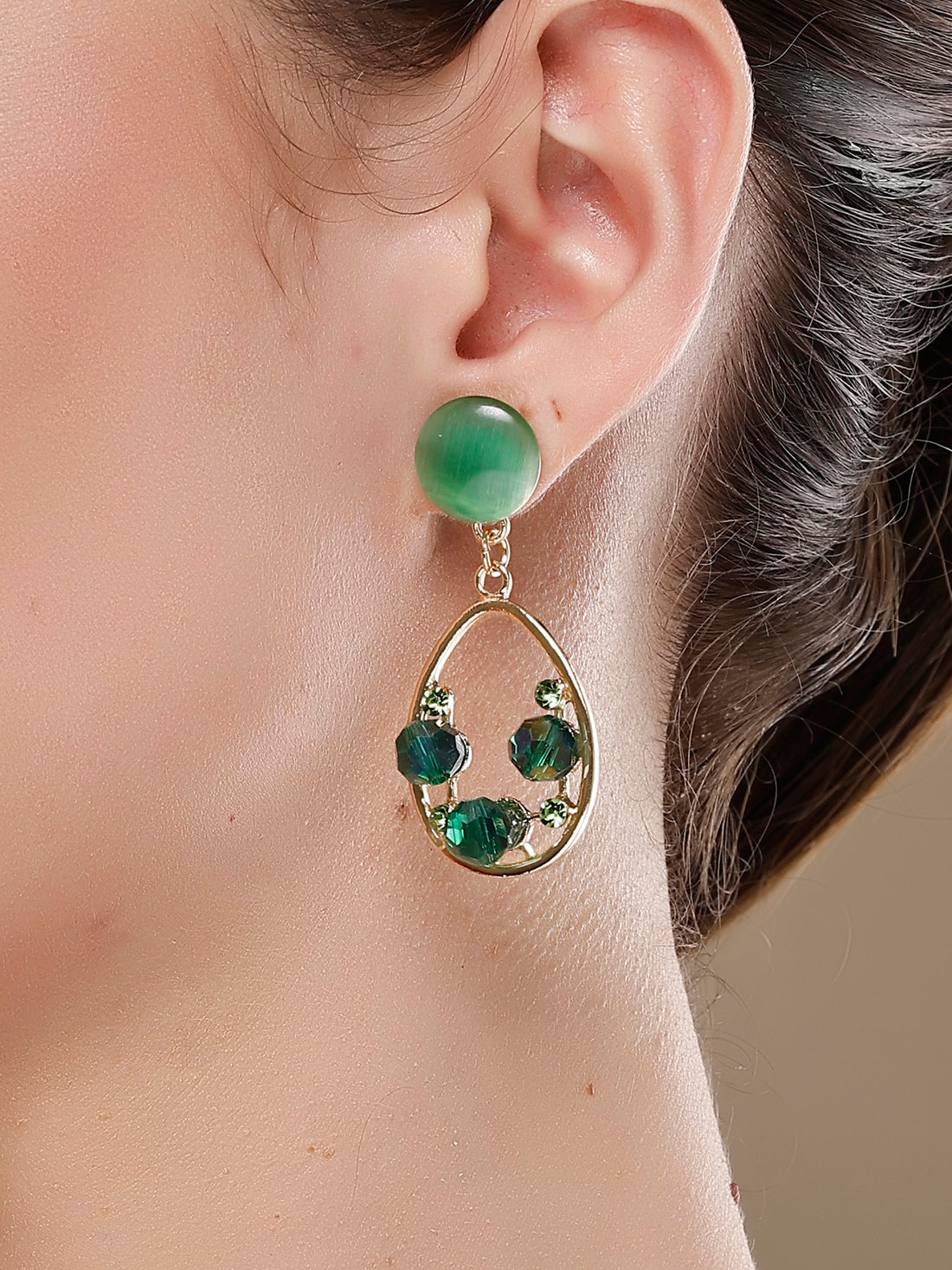 Bohey by KARATCART Gold-Plated Contemporary Green Drop Earrings for Women