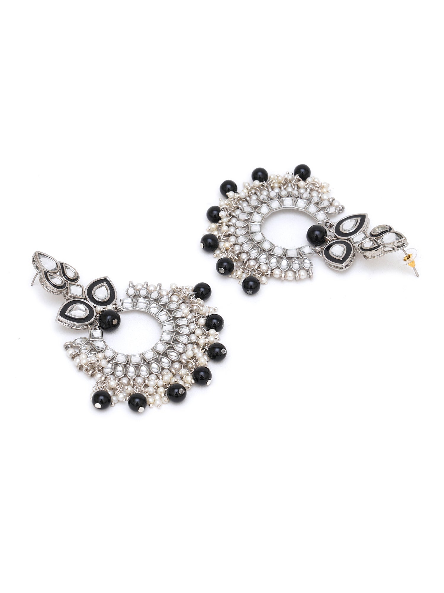 Karatcart Oxidised Silver Black Meena Kundan Chandbali Earrings for Women - view 4